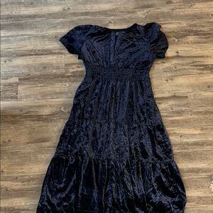 Anthropologie Midnight Blue Velvet Midi Dress